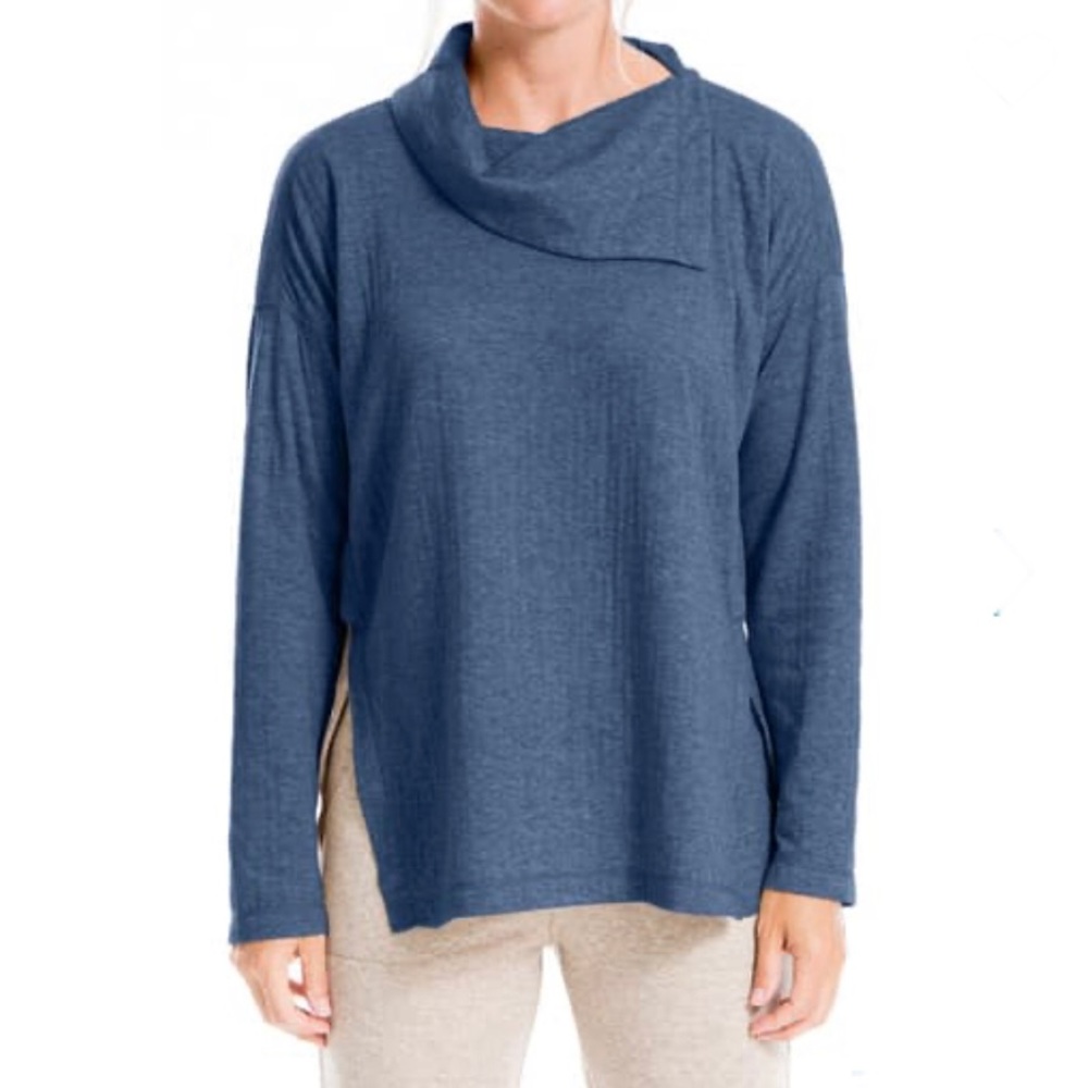🆕 Max Studio Long Sleeve Split Neck Pullover Blu… - image 1